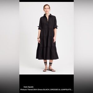 kate spade Black Pintuck Tiered Shirt Midi Dress